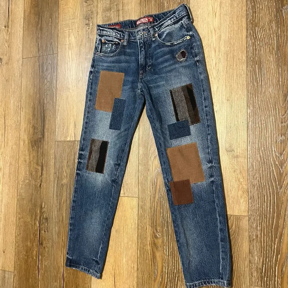Lucky Brand Lucky Legend Womens Boy Mid Rise Jeans Straight 24R Patchwork Boho - Picture 6 of 11
